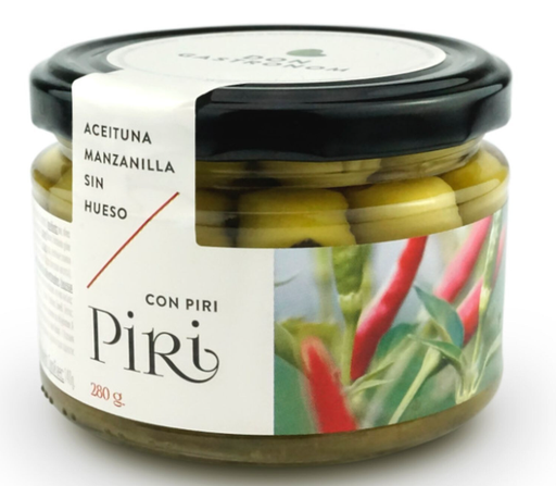 Green Manzanilla Olives Stuffed With Red Chilli Peppers
