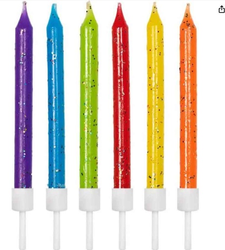 Anniversary House AHC221 Multicolored Glitter Birthday Candles with Holders [12 pcs]