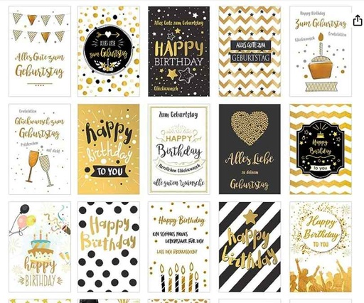 Seidel Edition - Pack of 20 Premium Quality Birthday Cards with Envelope Birthday Greeting Card for Men and Women