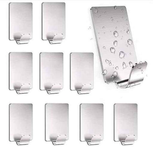 Set of 10 self-adhesive stainless steel hooks
