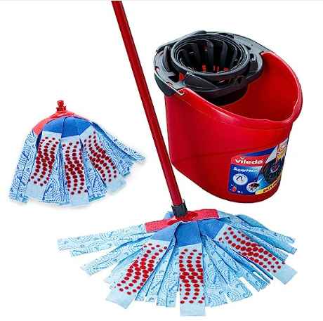 Vileda SuperMocio XL 3 Action Mop and Bucket with Plus Refill Set, Red