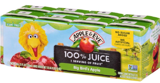 APPLE & EVE 100% Fruit Juice Juice Box Sesame Street Juice Boxes Big bird Apple