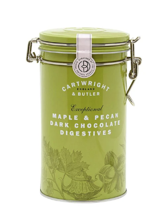 CARTWRIGHT & BUTLER Maple & Pecan Dark chocolate Digestives [tin]
