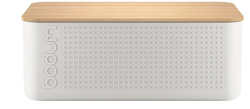 Bread Basket White Plastic with Lid in Wood