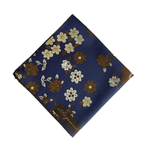 FUMAGALLI Blue floral silk & cotton pocket square