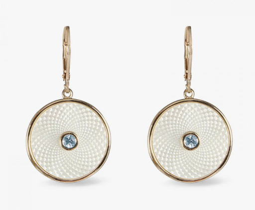 DEAKING & FRANCIS White mother of pearl Dreamcatcher earrings with aquamarine gem
