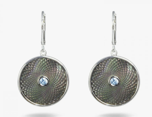 DEAKING & FRANCIS Grey mother of pearl Dreamcatcher earrings with aquamarine gem